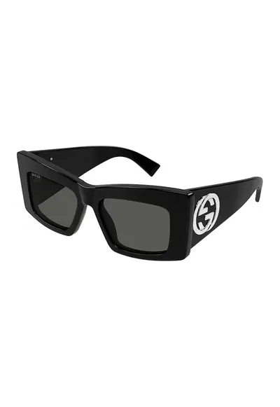 Ochelari de soare dreptunghiulari cu logo - Negru
