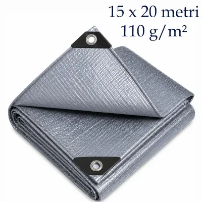 Prelata solida pentru exterior, 15x20 m, ranforsata, multifunctionala, rezistenta UV si inghet, 110 g/mp