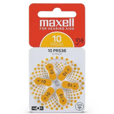 Set Baterii Zinc Air pentru Aparatul Auditiv ZA10 PR536, Maxell, 6 Bucati