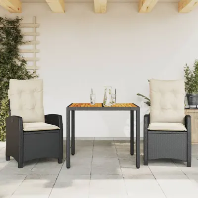 Gossi set mobilier de gradina cu perne, 3 piese, negru, poliratan