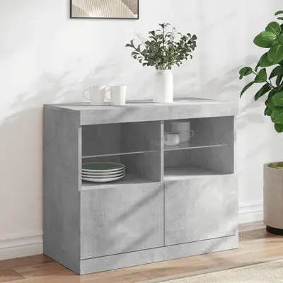 vidaXL Servantă cu lumini LED, gri beton, 81x37x67 cm