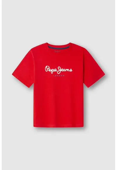Tricou de bumbac cu imprimeu logo - Albastru azur/Alb optic/Rosu vermillion