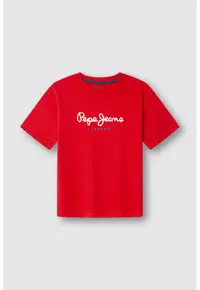 Tricou de bumbac cu imprimeu logo - Albastru azur/Alb optic/Rosu vermillion