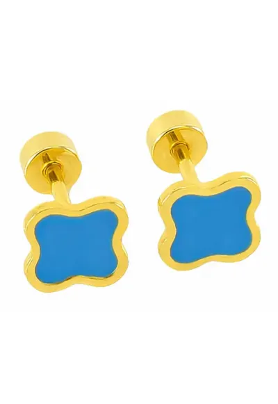 Cercei aurii - din otel inoxidabil - suflati cu aur 18k - forma de trifoi - Mirelle C4