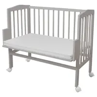 Patut, Waldin, Bedside 2in1 Gri, 90x55 cm, lemn de fag, vopsea certificata, roti blocabile, laterala detasabila, co-sleeping, Saltea inclusa, Resigilat