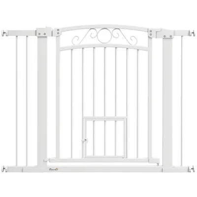 PawHut Ușă de Siguranță pentru Câini de Interior cu 2 Extensii și Ușiță pentru Pisici, 76-104x77 cm, Alb | Aosom Romania