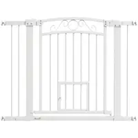 PawHut Ușă de Siguranță pentru Câini de Interior cu 2 Extensii și Ușiță pentru Pisici, 76-104x77 cm, Alb | Aosom Romania
