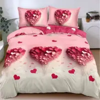 Lenjerie Pat Dublu Cu Elastic Bumbac Satinat - 3 Bucati 219 Lei - Alb Roz Inimioare