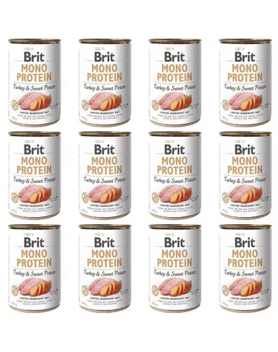 BRIT Mono Protein Turkey & Sweet Potato 12x400 g conserve hrană umedă monoproteică câini, curcan și cartof dulce