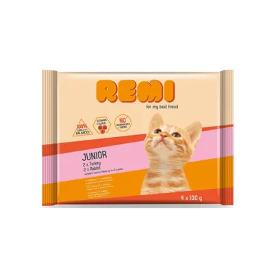 Hrana umeda pentru pisici juniori Remi Curcan/Iepure 4x100gr