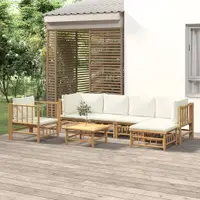 Gossi set mobilier de gradina cu perne alb crem, 7 piese, bambus