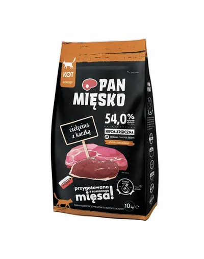 PAN MIĘSKO Hrana caini adulti talie medie, cu rata si vitel 10kg