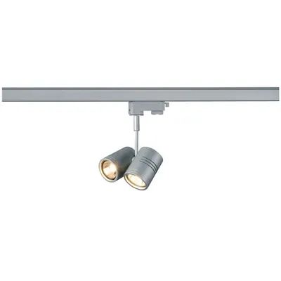 Iluminat decorativ pe sina, BIMA Melodii GU10, pata gri pentru 240V track 3 faze, cu doua capete, QPAR51, rotund, gri-argintiu max. 100W, inclusiv. adaptor 3 faze