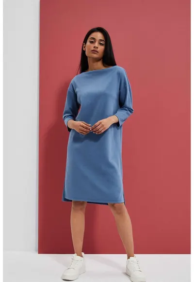 Rochie albastru închis - trapezoidală - maneci 3/4 - mărime - Albastru