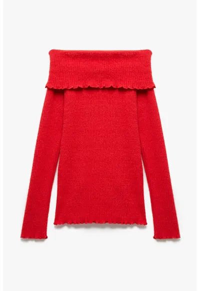 Pulover cu decolteu pe umeri - Rosu vermillion