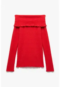 Pulover cu decolteu pe umeri - Rosu vermillion
