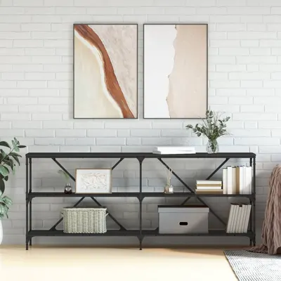 vidaXL Masă consolă, negru, 180x30x75 cm, lemn prelucrat și fier