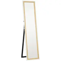 HOMCOM Oglindă de podea lungime întreagă oglindă pe suport cu ramă cu efect lemn, montare pe sol, suspendată, sprijinită, 157 x 37 cm alb | Aosom Romania