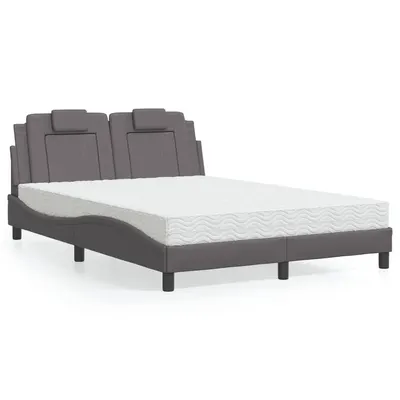 vidaXL Pat, Viana, cu saltea, gri, 120x200 cm, piele ecologică