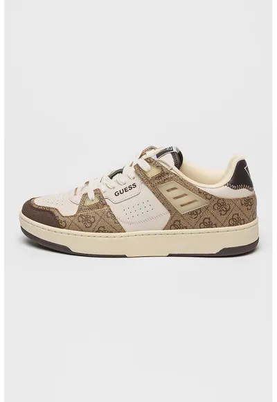 Pantofi sport de piele ecologica cu logo si insertii de piele intoarsa - Alb/Maro