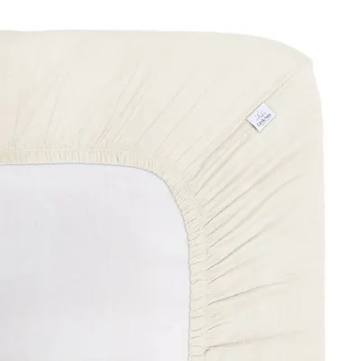Cearceaf muselina organica, cu elastic, Little Amy, Crem, 90 x 200 cm