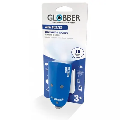Claxon Globber Mini Buzzer, cu lumina LED si 15 sunete diferite, culoare albastru
