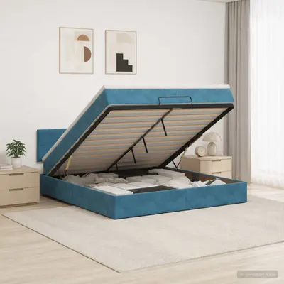 vidaXL Pat ottoman cu saltea Albastru închis 180 x 200 cm Catifea