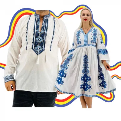 Set Cuplu Traditional 391 Camasa Traditionala si Rochie Traditionala