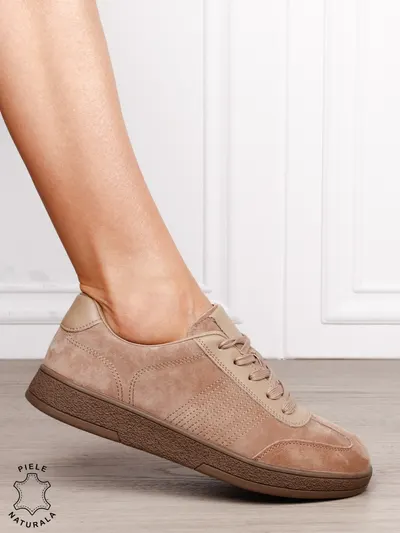Pantofi sport din piele naturală intoarsa cu design modern CRL1809 khaki