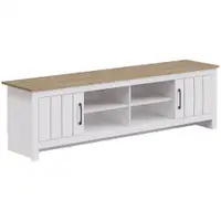 HOMCOM Comodă TV 175 cm, pentru televizor până la 140 cm, cu 2 uși și 4 compartimente deschise, stejar și alb | Aosom Romania