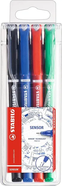 Set pixuri cu vârf subțire Stabilo Sensor - F, 4 culori