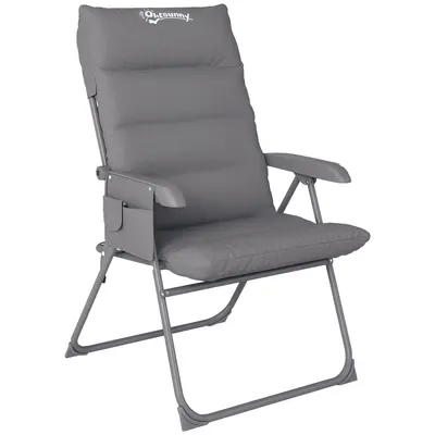 Outsunny Scaun de Camping Pliabil cu Spătar Înalt Reglabil în 5 Poziții și Buzunare Laterale, 66x58x105 cm, Gri Deschis | Aosom Romania