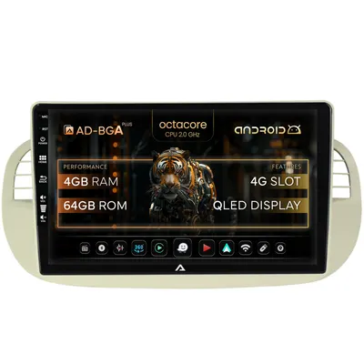 Navigatie Fiat 500 (2007-2014), Android, A-Octacore 4GB RAM + 64GB ROM, 9 Inch - AD-BGA9004+AD-BGRKIT362V2