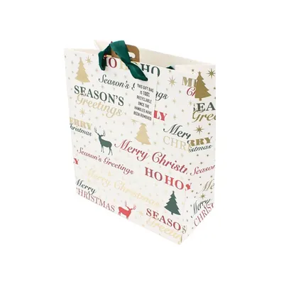 Pungă de cadou, din hârtie, colecția Clairefontaine de la Eurowrap, 33x26,5 cm, burduf de 14 cm, Season's Greetings