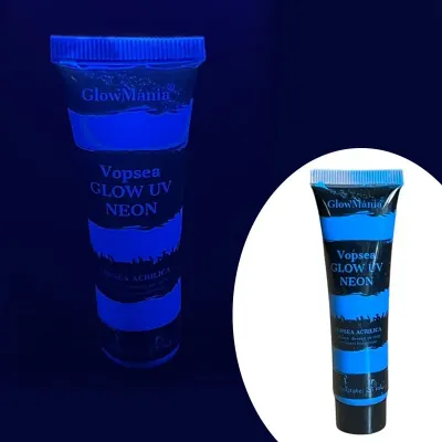 Vopsea glow UV albastru neon, formula non-toxica, pentru body painting, recipient 25 ml