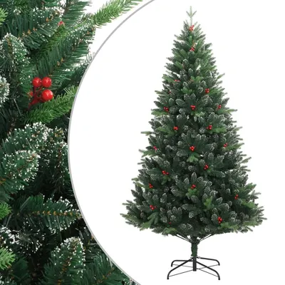vidaXL Pom de Crăciun artificial cu balamale & fructe roșii 240 cm