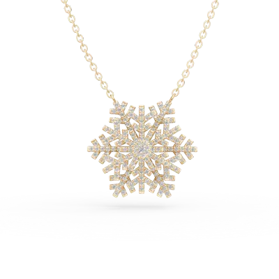 Lant cu pandantiv fulg de nea din aur galben cu diamante de 0.5ct