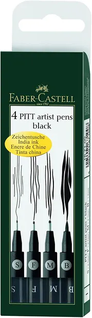 Set linere Faber-Castell Pitt Artist - Negru, 4 bucati