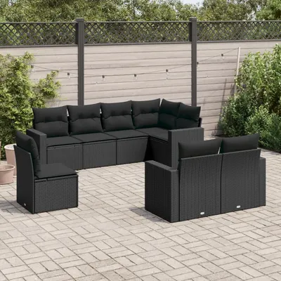 Gossi set mobilier de gradina cu perne, 8 piese, negru, poliratan