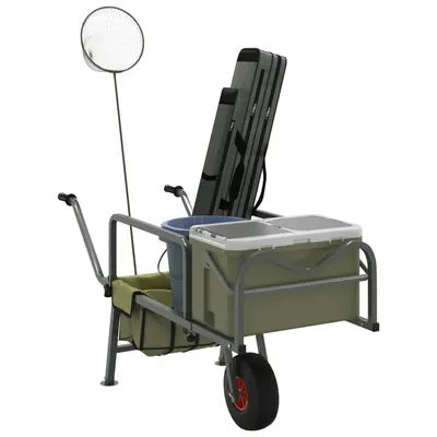 vidaXL Cărucior de pescuit cu roată, verde, oțel vopsit electrostatic