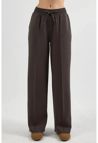 Pantaloni dama talie elastica - maro - textil - Maro