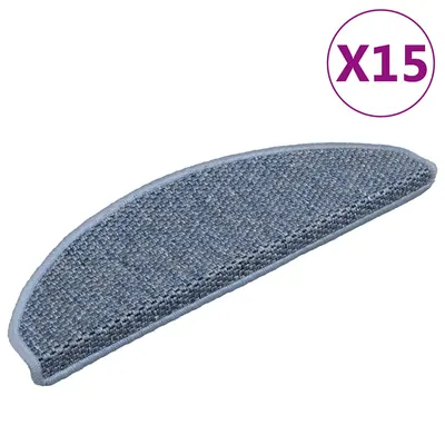 vidaXL Covorașe scări autoadezive, 15 buc. albastru 65x21x4 cm, sisal
