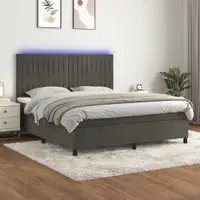 Gossi pat cu arcuri, saltea si led, gri inchis, 160x200 cm, catifea