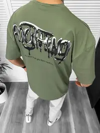 Tricou barbati kaki, cu imprimeu pe spate, oversize 11818 O5-6.1