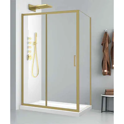 Cabina de dus dreptunghiulara din aluminiu auriu periat, 100 x 80 cm, sticla securizata 6 mm, Fluminia Iris