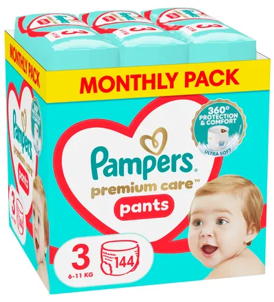 Scutece chilotei Pampers Premium Care - Monthly pack, mărimea 3, 144 buc.