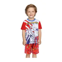 Pijama copii, cu maneca scurta, 100% bumbac, rosu, Avengers Engros
