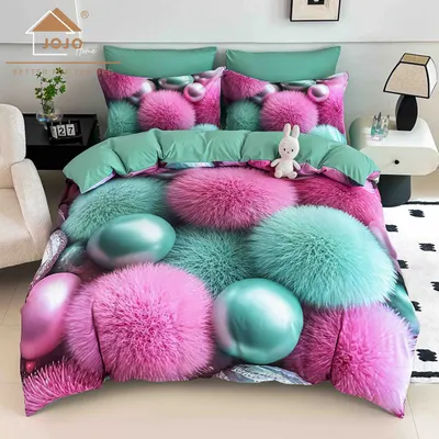 Lenjerie de Pat Bumbac Finet 5D 4 Piese cu Elastic 140x200 , Candy Fluff