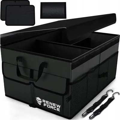 Organizator portbagaj auto Renew Force, geanta multifunctionala, pliabil, 3 compartimente, impermeabil, Capacitate 64 litri, 51 cm x 36 cm x 32 cm