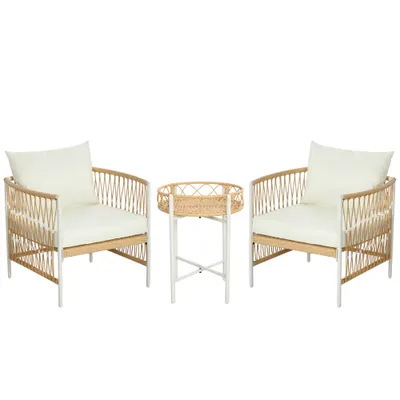 Outsunny Mobilier din 3 Piese pentru Terasă, Set din 2 Canapele și o Măsuță de Cafea pentru Exterior din Ratan, 72x66x64 cm, Crem | Aosom Romania